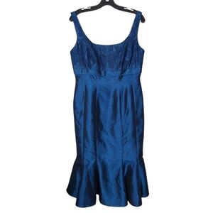 Jade Couture Womens 10 Embroidered Blue Sleeveless Mermaid Formal Dress Prom NWT